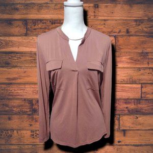 Mauve V-Neck Blouse w/ 3/4 Length Sleeves